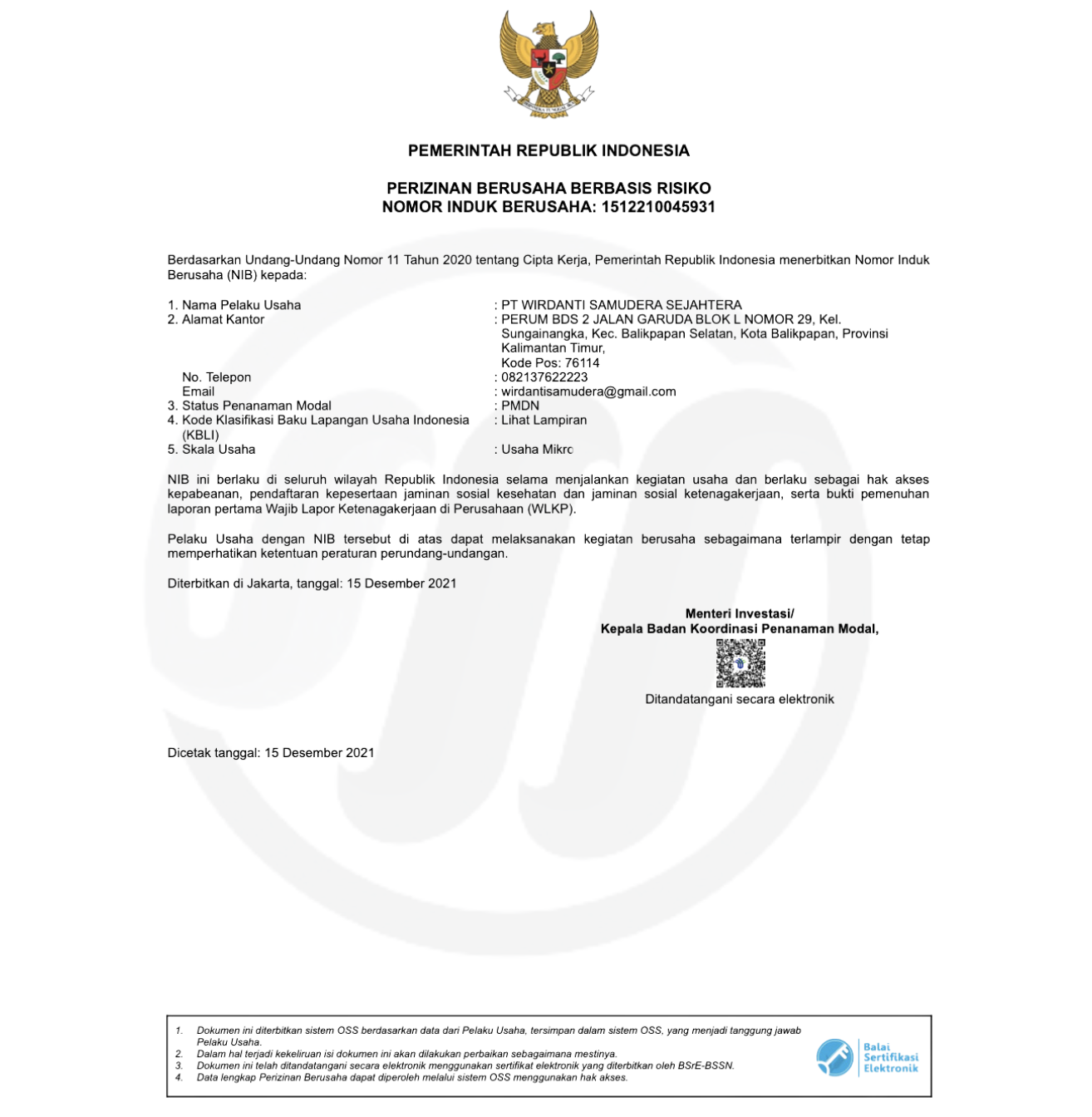 Perizinan Berusaha Berbasis Resiko